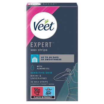 VEET Expert Wax Strips Bikini y a las axilas sensibles 16 por paquete