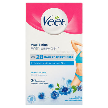Veet Wax Strips Bikini y axilas para la piel sensible 30 por paquete