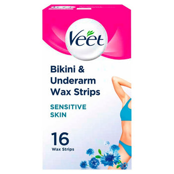 Veet Wax Strips Bikini y axilas para piel sensible 16 por paquete