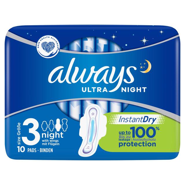 Siempre toallas sanitarias Ultra Night Size 3 con alas 10 por paquete