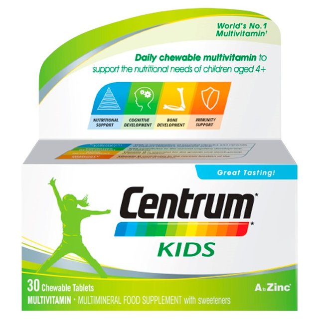 Comprimés de supplément multivitamine de Centrum Kid 4 ans + 30 par paquet