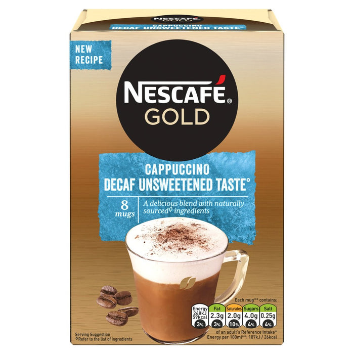 Nescafe Gold Decaff Cappuccino Café instantané non sucré 8 Sachets 120g