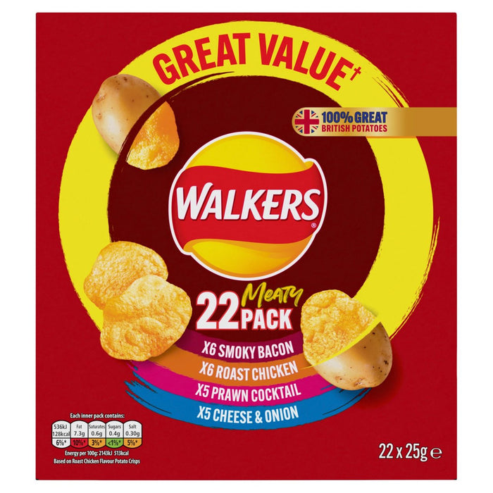 Walkers fleischige Sorten -Chips 22 pro Packung
